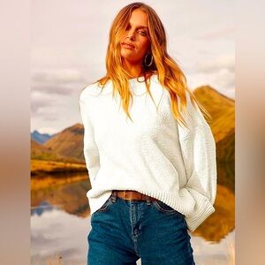 ANRABESS Oversized Crewneck White Chunky Soft Knit Pullover Sweater